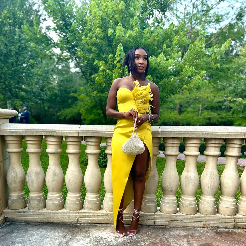 Fashion Nova Yellow Asymmetrical Dress